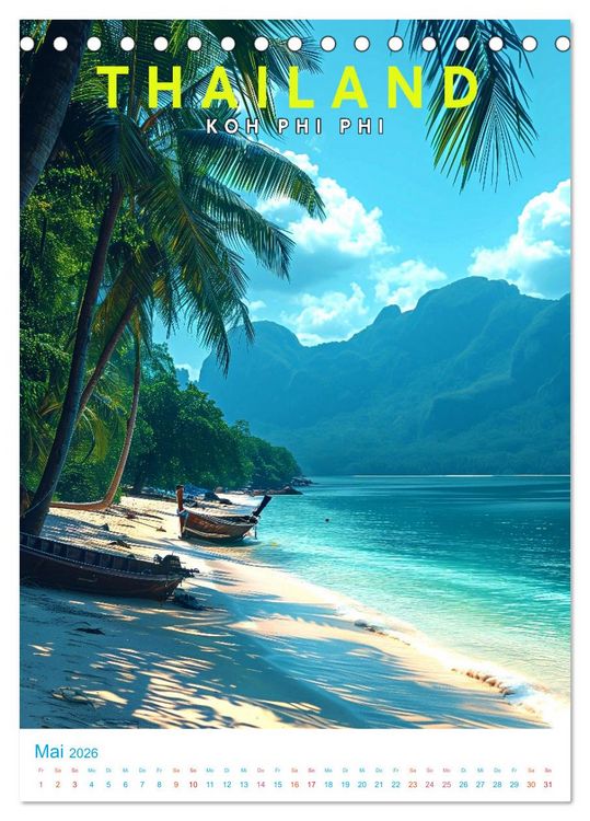 Produktbild: Thailand - Old School Poster Style (Tischkalender 2026 DIN A5 hoch), CALVENDO Monatskalender