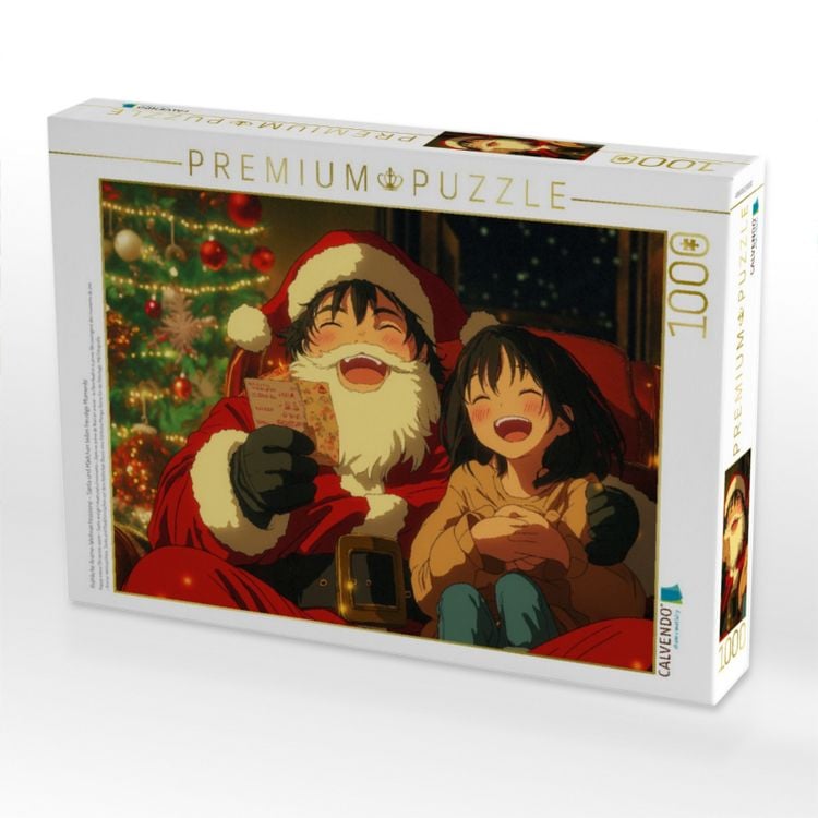 Produktbild: CALVENDO Puzzle Fr&ouml;hliche Anime-Weihnachtsszene - Santa und M&auml;dchen teilen freudige Momente | 1000 Teile Lege-Gr&ouml;&szlig;e 64x48cm Foto-Puzzle f&uuml;r gl&uuml;ckliche