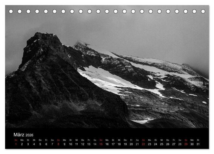Produktbild: BERGE IN SCHWARZ WEISS (Tischkalender 2026 DIN A5 quer), CALVENDO Monatskalender