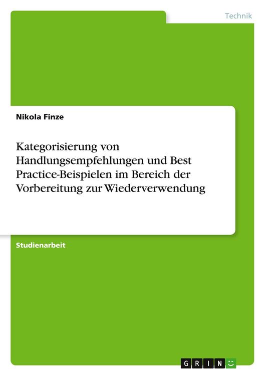 Produktbild: Kategorisierung von Handlungsempfehlungen und Best Practice-Beispielen im Bereich der Vorbereitung zur Wiederverwendung