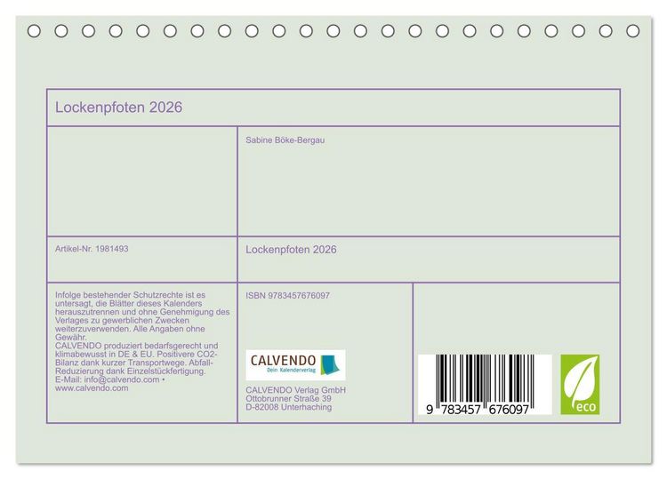 Produktbild: Lockenpfoten 2026 (Tischkalender 2026 DIN A5 quer), CALVENDO Monatskalender