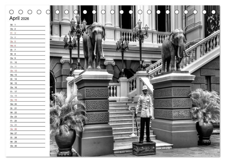 Produktbild: Bangkok Impressionen in Schwarz Wei&szlig; (Tischkalender 2026 DIN A5 quer), CALVENDO Monatskalender