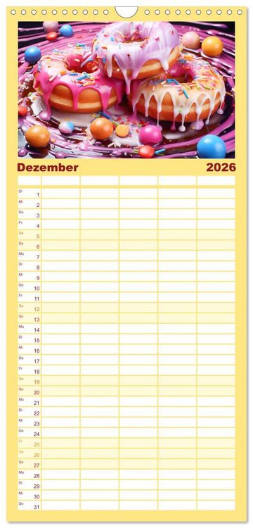 Produktbild: Familienplaner 2026 - Bunte Donut-Tr&auml;ume - Himmlischer Geschmack aus Krapfenteig mit 5 Spalten (Wandkalender, 21 x 45 cm) CALVENDO