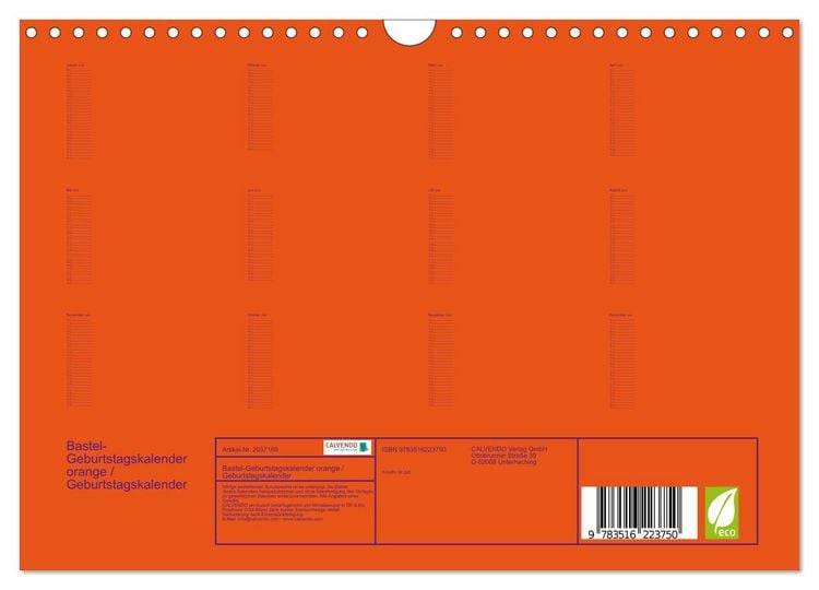 Produktbild: Bastel-Geburtstagskalender orange / Geburtstagskalender (Wandkalender 2026 DIN A4 quer), CALVENDO Monatskalender