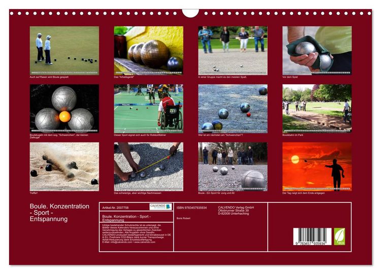 Produktbild: Boule. Konzentration - Sport - Entspannung (Wandkalender 2026 DIN A3 quer), CALVENDO Monatskalender