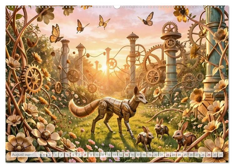 Produktbild: Der Garten der stillen Zahnr&auml;der - Ein Jahr zwischen Bl&uuml;ten, Mechanik und leiser Magie (hochwertiger Premium Wandkalender 2027 DIN A2 quer), Kunstdruck in Hochglanz