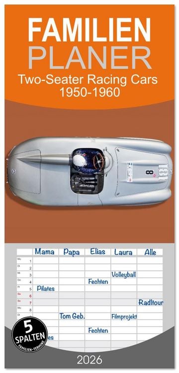 Produktbild: Familienplaner 2026 - Two-Seater Racing Cars 1950-1960 mit 5 Spalten (Wandkalender, 21 x 45 cm) CALVENDO