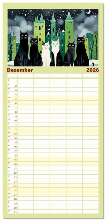 Produktbild: Familienplaner 2026 - Schnurrendes Katzenget&uuml;mmel mit 5 Spalten (Wandkalender, 21 x 45 cm) CALVENDO