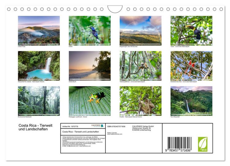 Produktbild: Costa Rica - Tierwelt und Landschaften (Wandkalender 2026 DIN A4 quer), CALVENDO Monatskalender