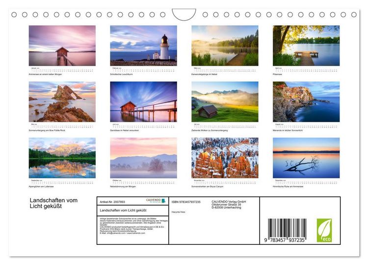 Produktbild: Landschaften vom Licht gek&uuml;&szlig;t (Wandkalender 2026 DIN A4 quer), CALVENDO Monatskalender
