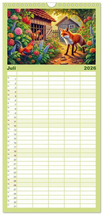 Produktbild: Familienplaner 2026 - Tiere im Garten - Tierische Begegnungen in der gr&uuml;nen Oase mit 5 Spalten (Wandkalender, 21 x 45 cm) CALVENDO
