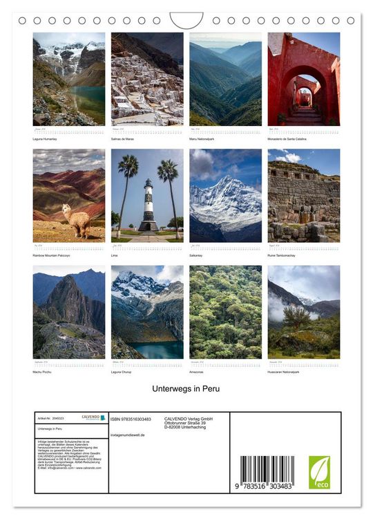 Produktbild: Unterwegs in Peru (Wandkalender 2026 DIN A4 hoch), CALVENDO Monatskalender