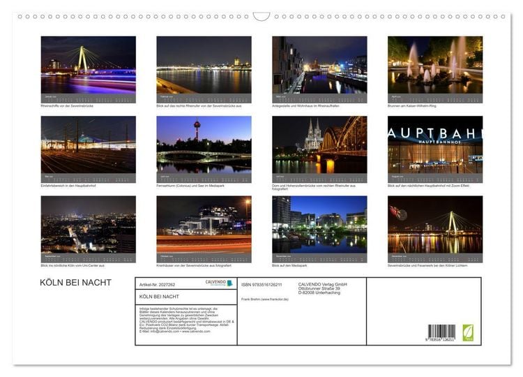 Produktbild: K&Ouml;LN BEI NACHT (Wandkalender 2026 DIN A2 quer), CALVENDO Monatskalender