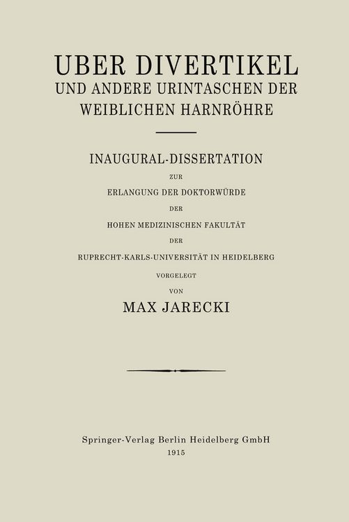 Produktbild: &Uuml;ber Divertikel und Andere Urintaschen der Weiblichen Harnr&ouml;hre