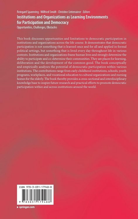 Produktbild: Institutions and Organizations as Learning Environments for Participation and Democracy