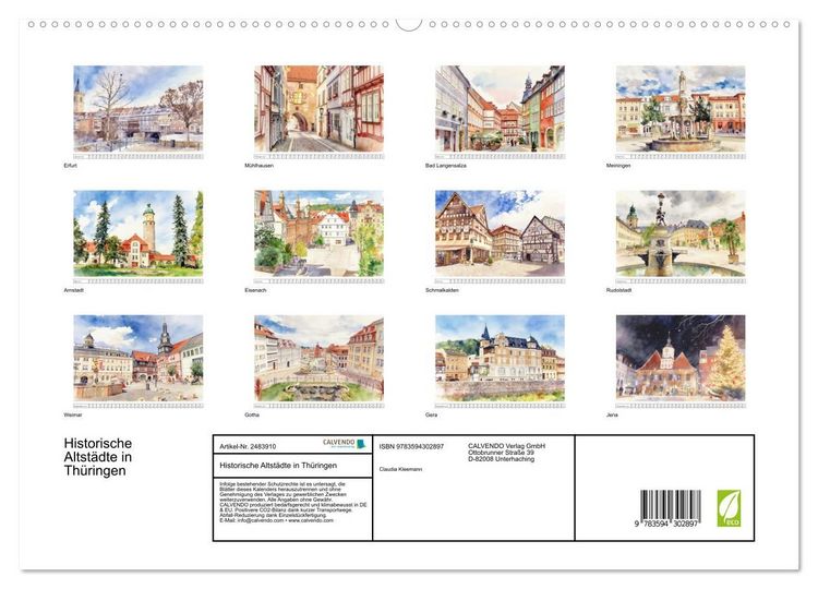 Produktbild: Historische Altst&auml;dte in Th&uuml;ringen (hochwertiger Premium Wandkalender 2027 DIN A2 quer), Kunstdruck in Hochglanz