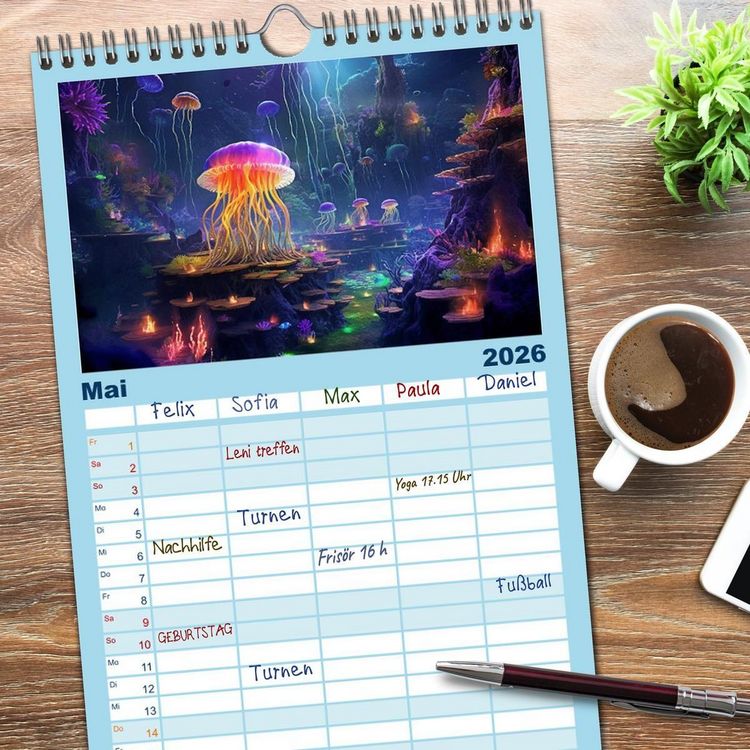 Produktbild: Familienplaner 2026 - Unten im Meer ist was los mit 5 Spalten (Wandkalender, 21 x 45 cm) CALVENDO