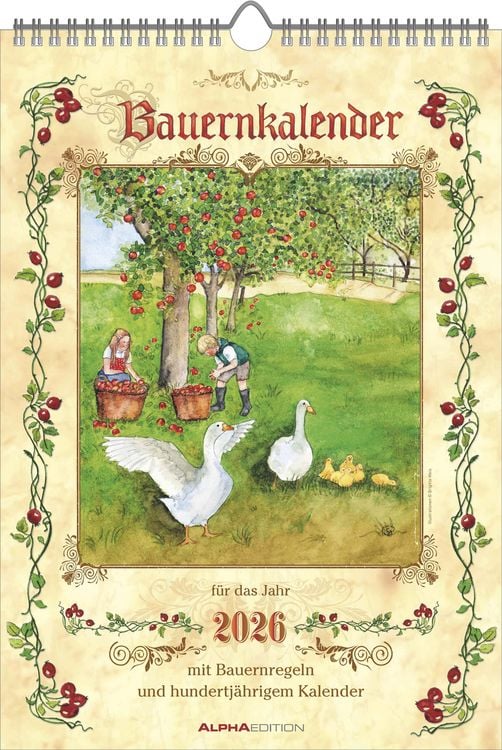 Produktbild: Bauernkalender 2026 - Bildkalender 23,7x34 cm - mit Wetterprognosen, Bauernregeln und liebevollen Illustrationen - Wandkalender - Alpha Edition
