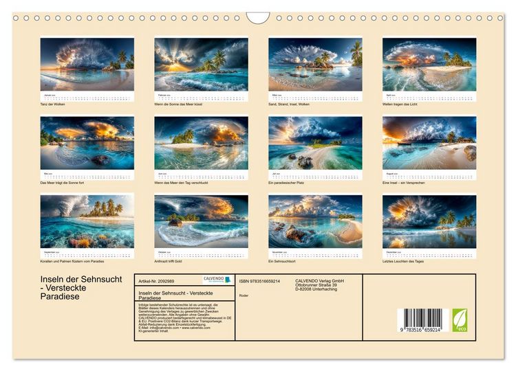 Produktbild: Inseln der Sehnsucht - Versteckte Paradiese (Wandkalender 2026 DIN A3 quer), CALVENDO Monatskalender