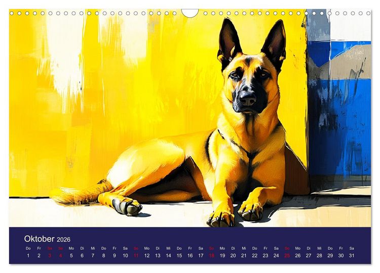 Produktbild: Loyaler Malinois. Belgische Sch&auml;ferhunde im Aquarell-Stil (Wandkalender 2026 DIN A3 quer), CALVENDO Monatskalender