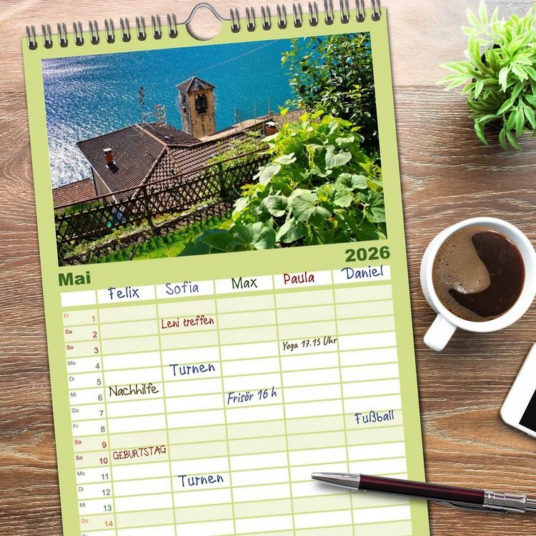 Produktbild: Familienplaner 2026 - Gandria - Malerisches Dorf am Luganer See mit 5 Spalten (Wandkalender, 21 x 45 cm) CALVENDO
