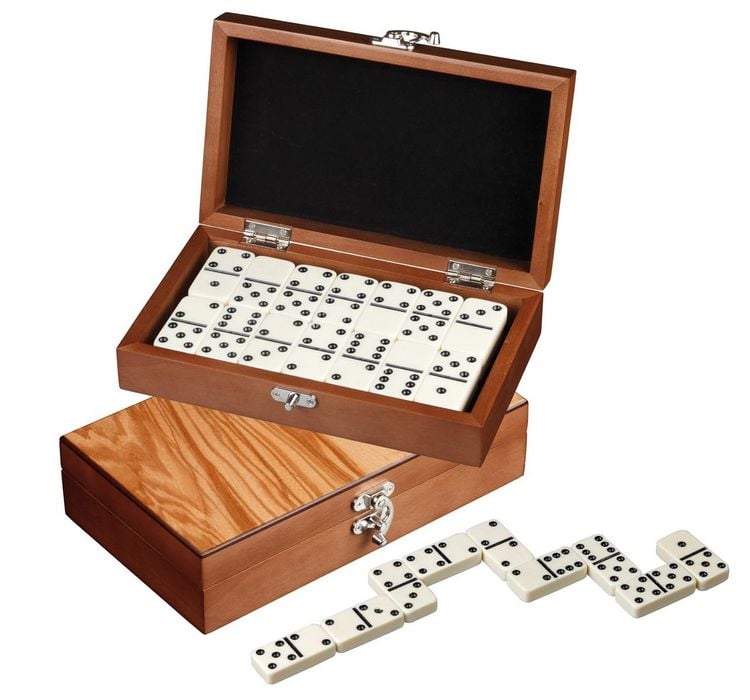 Produktbild: Domino, Doppel 6, in Box aus Olivenholz