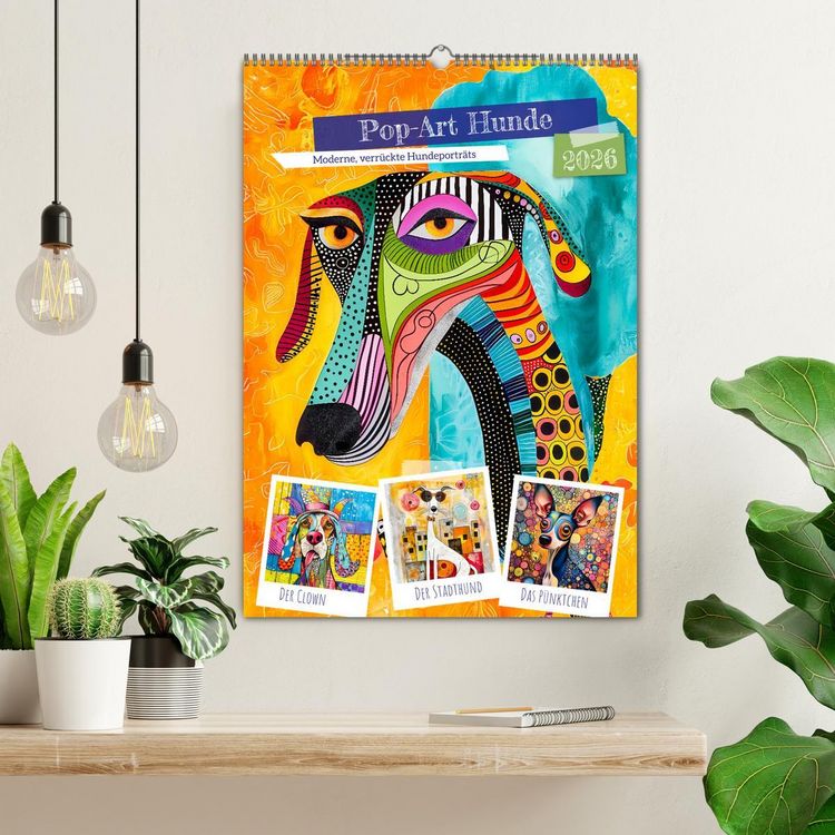 Produktbild: Pop-Art Hunde - Moderne, verr&uuml;ckte Hundeportr&auml;ts (Wandkalender 2026 DIN A2 hoch), CALVENDO Monatskalender