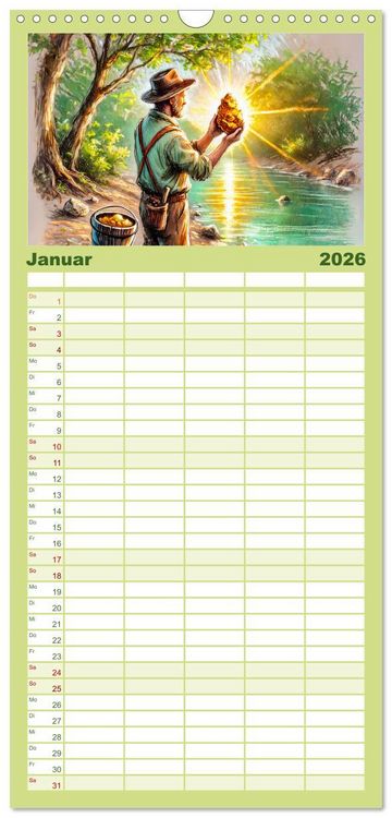 Produktbild: Familienplaner 2026 - Auf den Spuren des Goldes - Vom Goldrausch am Yukon River mit 5 Spalten (Wandkalender, 21 x 45 cm) CALVENDO