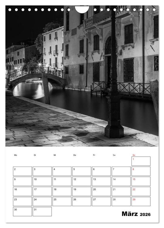 Produktbild: MONOCHROMES VENEDIG Klassische Momente (Wandkalender 2026 DIN A4 hoch), CALVENDO Monatskalender