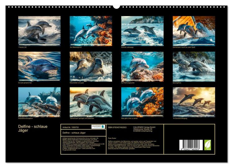 Produktbild: Delfine - schlaue J&auml;ger (hochwertiger Premium Wandkalender 2026 DIN A2 quer), Kunstdruck in Hochglanz
