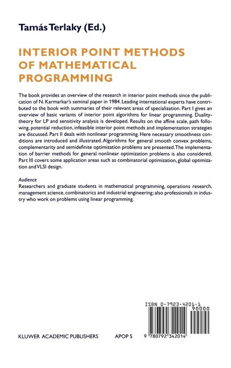 Produktbild: Interior Point Methods of Mathematical Programming