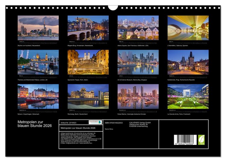 Produktbild: Metropolen zur blauen Stunde 2026 (Wandkalender 2026 DIN A3 quer), CALVENDO Monatskalender