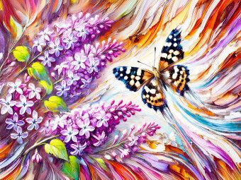 Produktbild: CALVENDO Puzzle Waldbrettspielfalter an Flieder in &Ouml;lmalerei | 1000 Teile Lege-Gr&ouml;&szlig;e 64x48cm Foto-Puzzle f&uuml;r gl&uuml;ckliche Stunden
