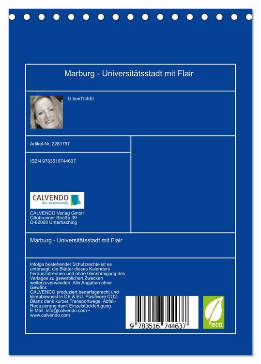 Produktbild: Marburg - Universit&auml;tsstadt mit Flair (Tischkalender 2026 DIN A5 hoch), CALVENDO Monatskalender