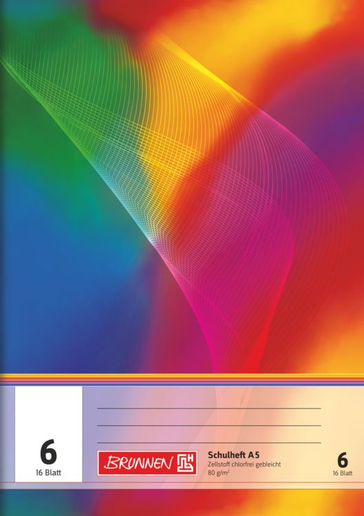 Produktbild: Schulheft | A5, Lineatur 6, 16 Blatt, mehrfarbig