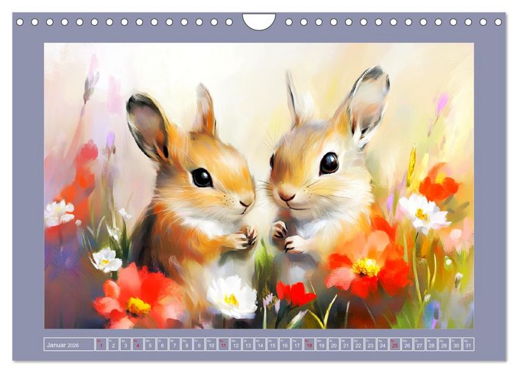 Produktbild: Nagergl&uuml;ck und Bl&uuml;tenzauber. Niedliche Tierchen im romantischen Stil (Wandkalender 2026 DIN A4 quer), CALVENDO Monatskalender