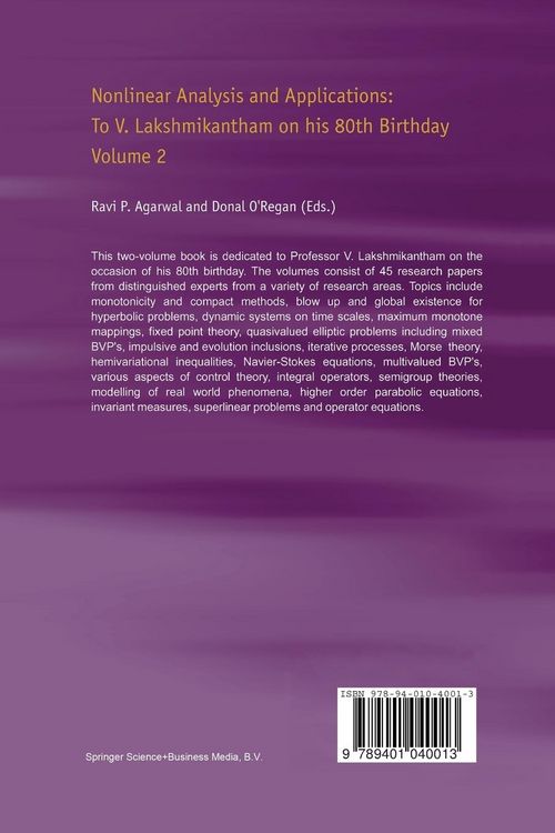 Produktbild: Nonlinear Analysis and Applications: To V. Lakshmikantham on his 80th Birthday