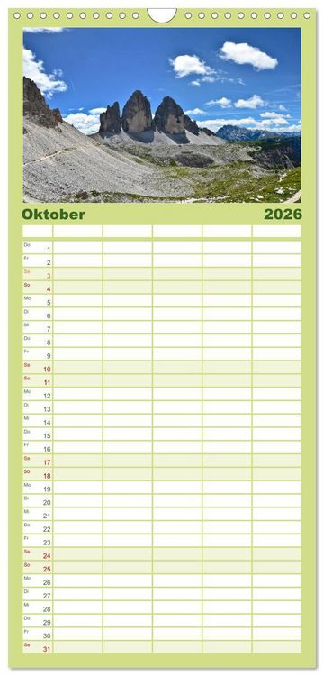 Produktbild: Familienplaner 2026 - Hoch oben in den DOLOMITEN mit 5 Spalten (Wandkalender, 21 x 45 cm) CALVENDO