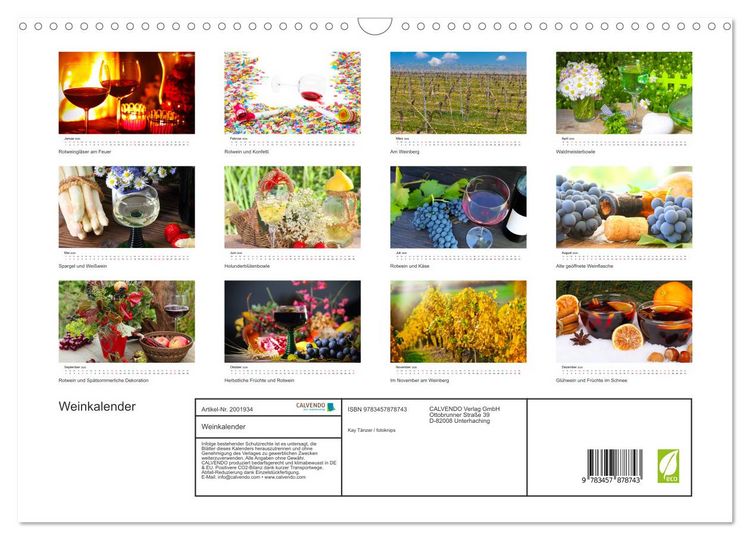 Produktbild: Weinkalender (Wandkalender 2026 DIN A3 quer), CALVENDO Monatskalender