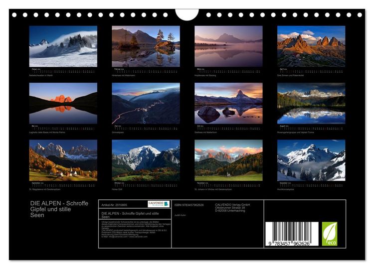 Produktbild: DIE ALPEN - Schroffe Gipfel und stille Seen (Wandkalender 2026 DIN A4 quer), CALVENDO Monatskalender