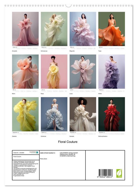 Produktbild: Floral Couture (hochwertiger Premium Wandkalender 2026 DIN A2 hoch), Kunstdruck in Hochglanz