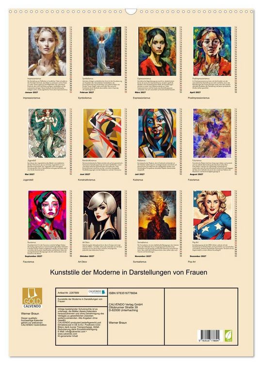Produktbild: Kunststile der Moderne in Darstellungen von Frauen (Wandkalender 2027 DIN A2 hoch), CALVENDO Monatskalender