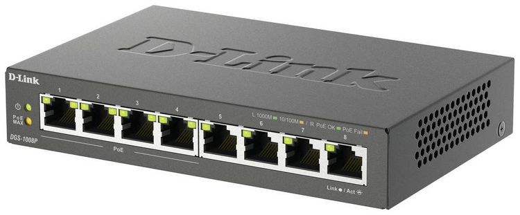 Produktbild: D-Link DGS-1008P/E DGS-1008P Netzwerk Switch 8 Port 1 GBit/s PoE-Funktion
