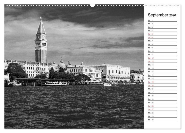 Produktbild: Venedig schwarz-wei&szlig; (Wandkalender 2026 DIN A2 quer), CALVENDO Monatskalender
