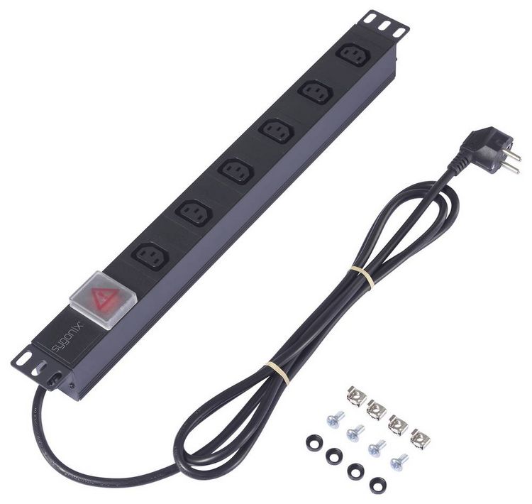 Produktbild: Sygonix SY-6736980 Steckdosenleiste 19 Zoll 6fach Schwarz Schutzkontakt 1St.
