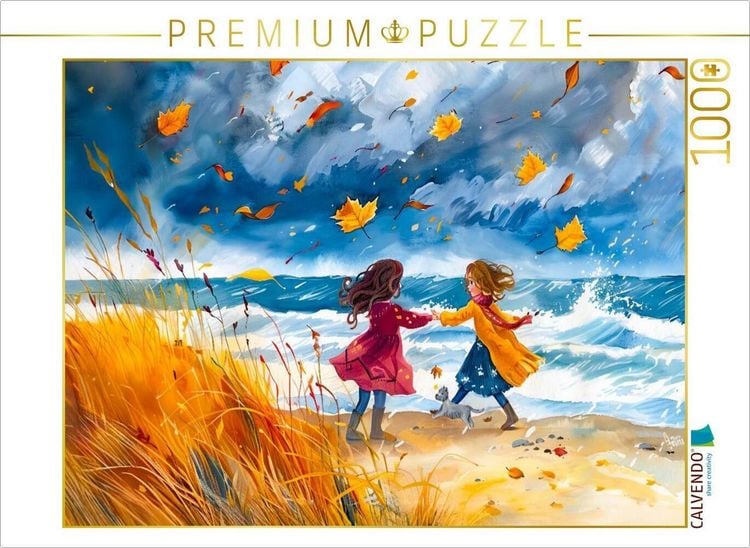 Produktbild: CALVENDO Puzzle Kinder haben Spa&szlig; am herbstlichen Strand im Sturm | 1000 Teile Lege-Gr&ouml;&szlig;e 64x48cm Foto-Puzzle f&uuml;r gl&uuml;ckliche Stunden