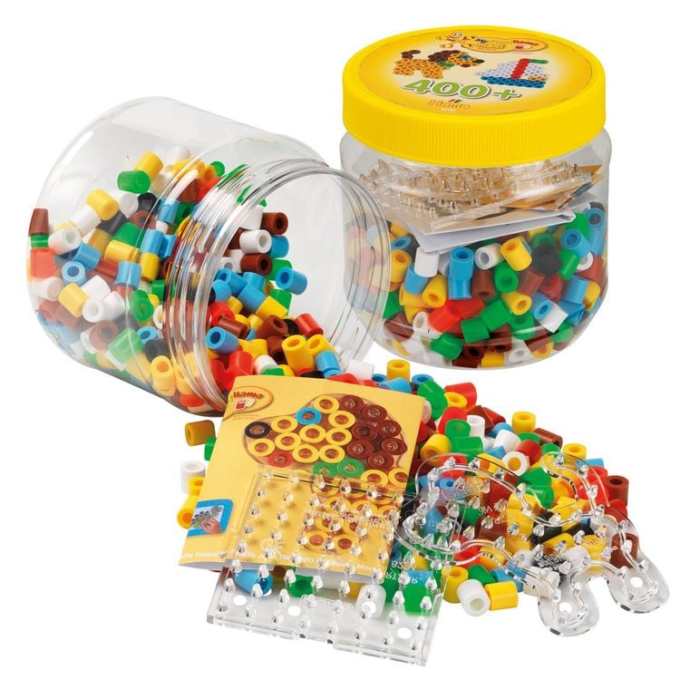 Produktbild: Hama 8790 - B&uuml;gelperlen, Dose mit 400 Maxi-Perlen und 2 Stiftplatten (Quadrat und Hund)