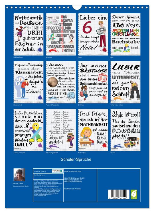 Produktbild: Sch&uuml;ler-Spr&uuml;che (Wandkalender 2026 DIN A3 hoch), CALVENDO Monatskalender