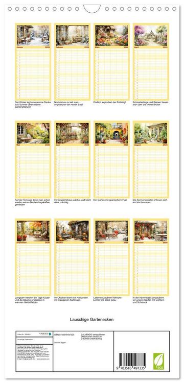 Produktbild: Familienplaner 2026 - Lauschige Gartenecken mit 5 Spalten (Wandkalender, 21 x 45 cm) CALVENDO
