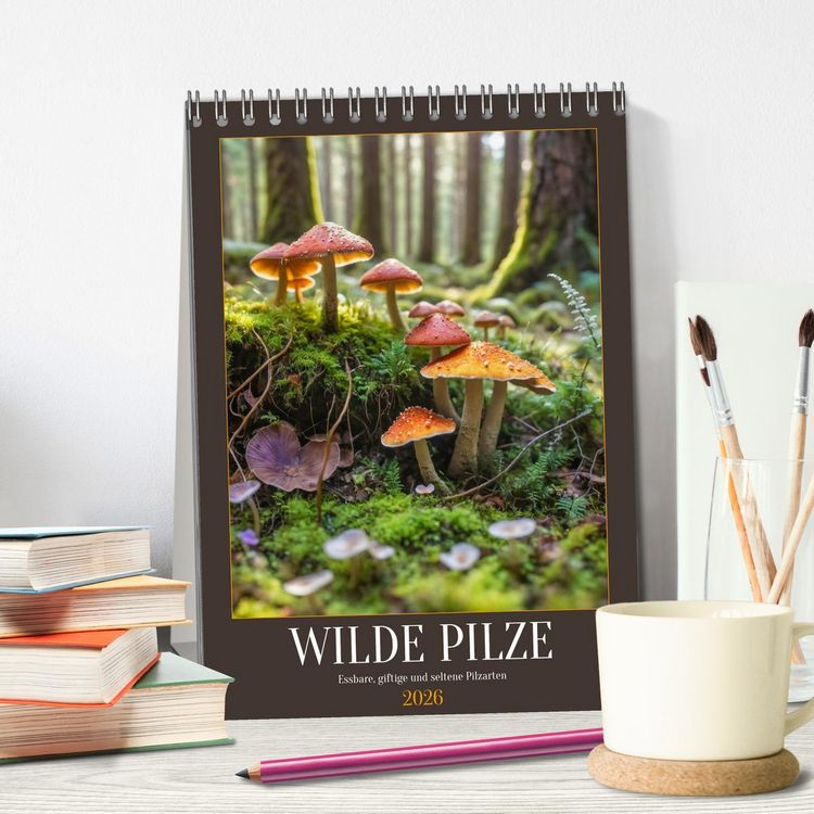 Produktbild: WILDE PILZE - Essbare, giftige und seltene Pilzarten (Tischkalender 2026 DIN A5 hoch), CALVENDO Monatskalender